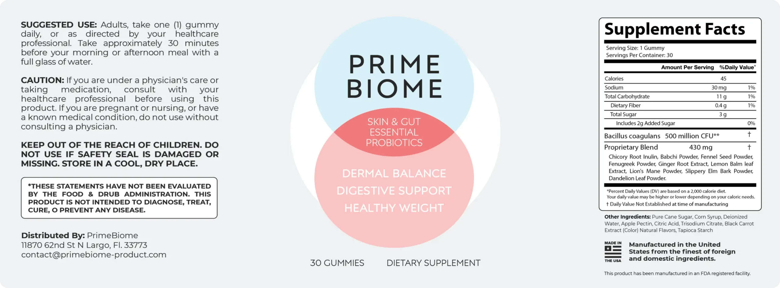 PrimeBiome Formula Label